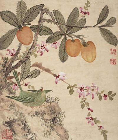 One of a Series of Paintings of Birds and Fruit, late 19th century by Wang Guochen